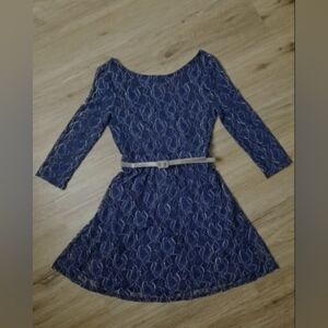 lace Belted dress for women Blue And Silver Size Small